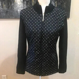 Croft & Barrow Cotton Blend Black & White Polka Dot Puffer Sweater w/Pockets-M